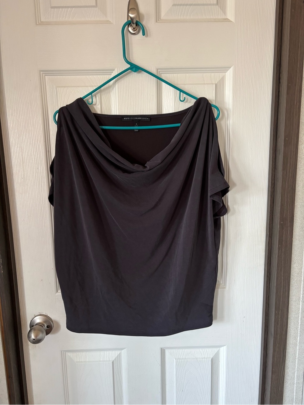 White House Black Market Black Draped Cowl-Neck Top